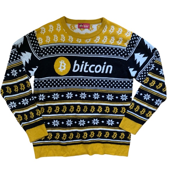 Ugly Christmas Sweater Other - Bitcoin Ugly Christmas Sweater Yellow Black Money Unisex Size Large Holiday